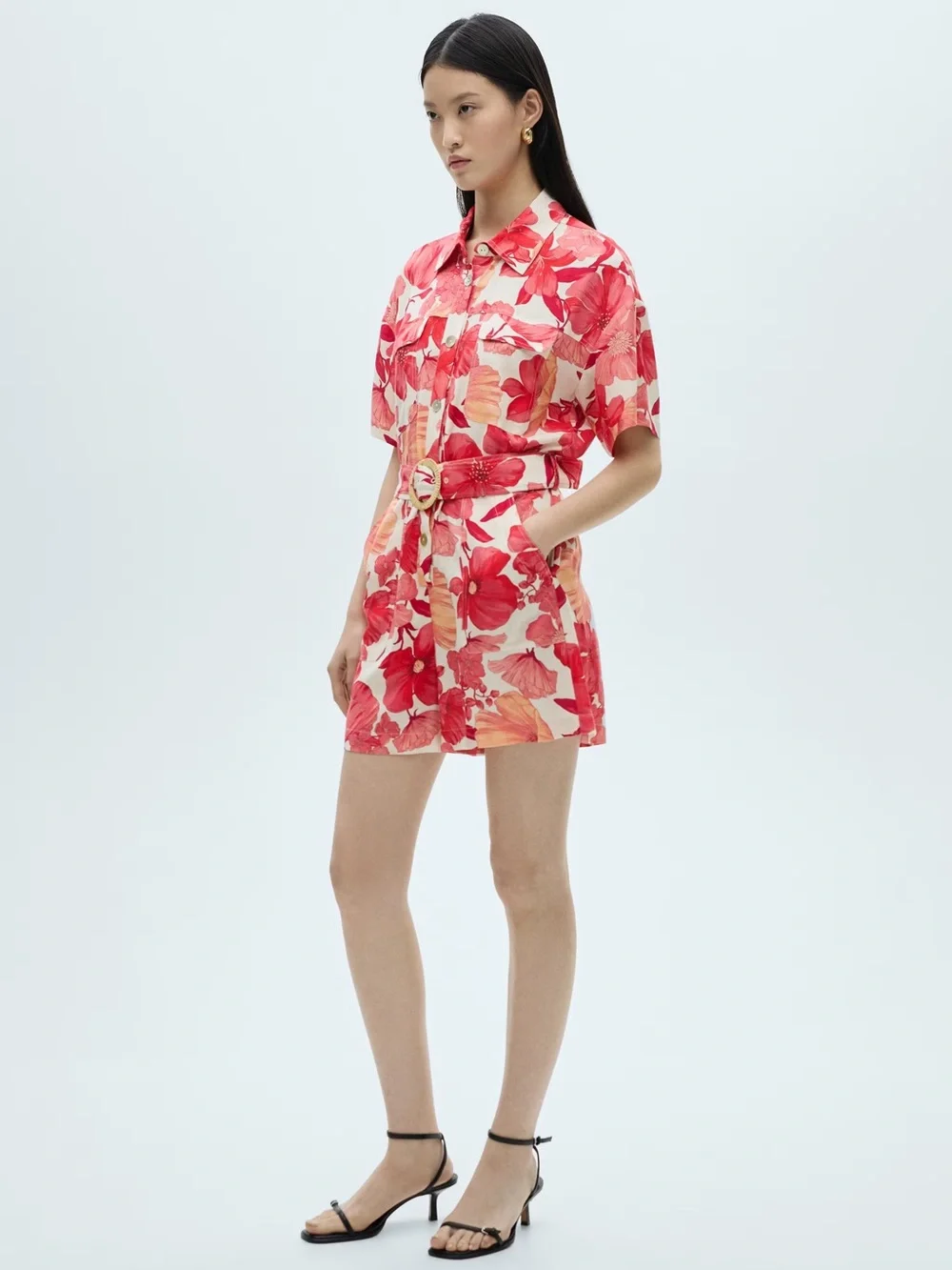 Mango Red floral print short jumpsuit NWT